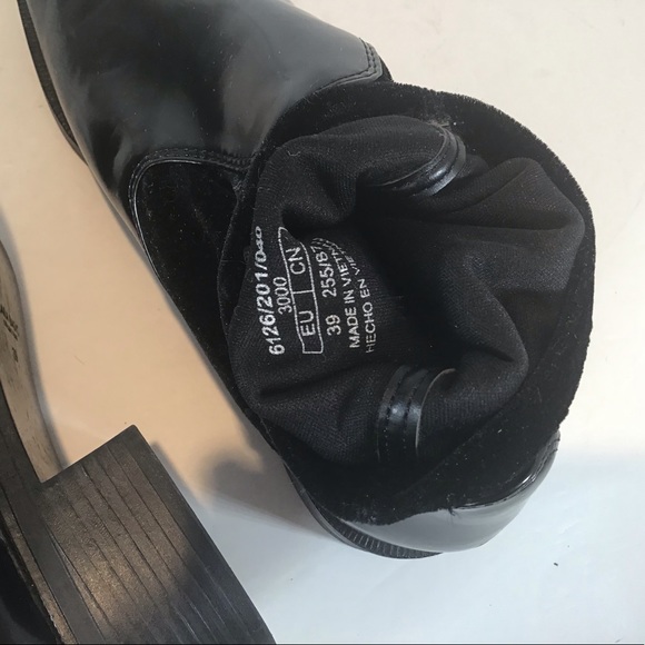 ZARA BASICS COLLECTION CONTRAST BLK PATENT VELVET ANKLE BOOTS EUR SZ 39 US 8.5 - Picture 8 of 9